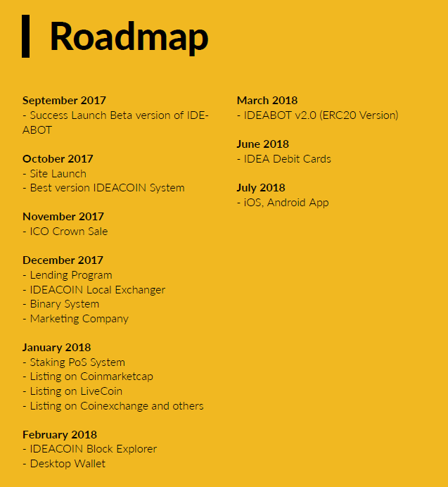 road map ideacoin
