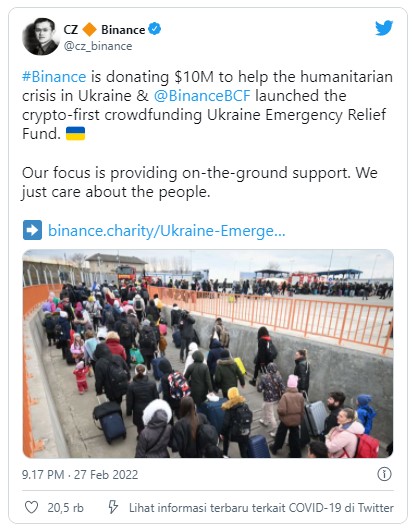 Binance beri sumbangan kemanusiaan ke Ukraina
