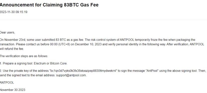 AntPool Tawarkan Pengembalian Fee Bitcoin $3 Juta yang Salah AntPool Tawarkan Pengembalian Fee Bitcoin $3 Juta yang Salah